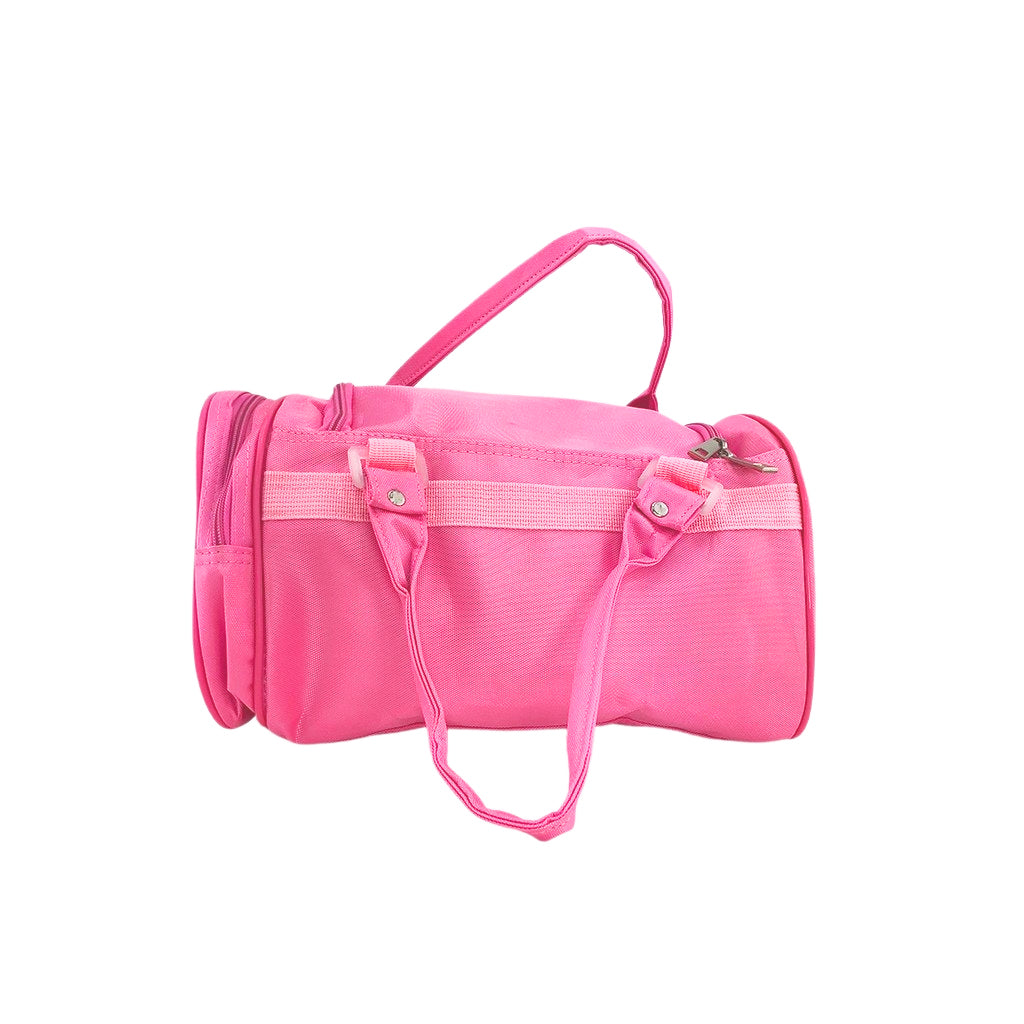 Ballet dance bag with special ballet design details back view and pink handles and side pocket with zipper