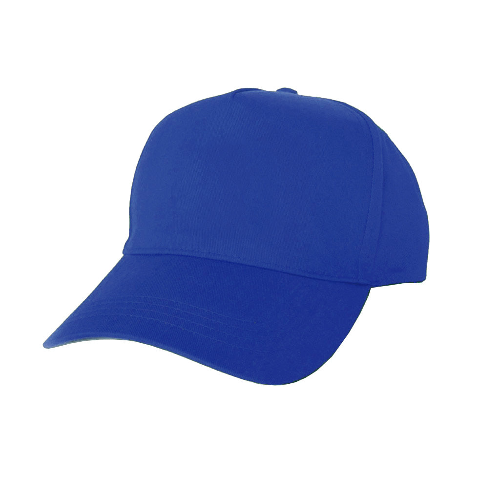 Harlequin royal baseball hat displaying a soft cap with a rounded crown and a stiff ball sitting on the top of the hat