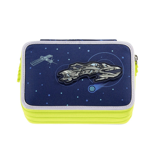 Step-By-Step Astro Flash Pencil case front angle displaying light up motif on lid with button