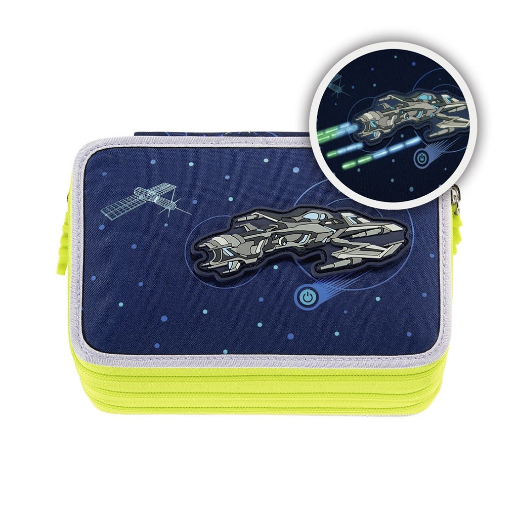 Step-By-Step Astro Flash Pencil case front angle displaying light up motif on lid with button