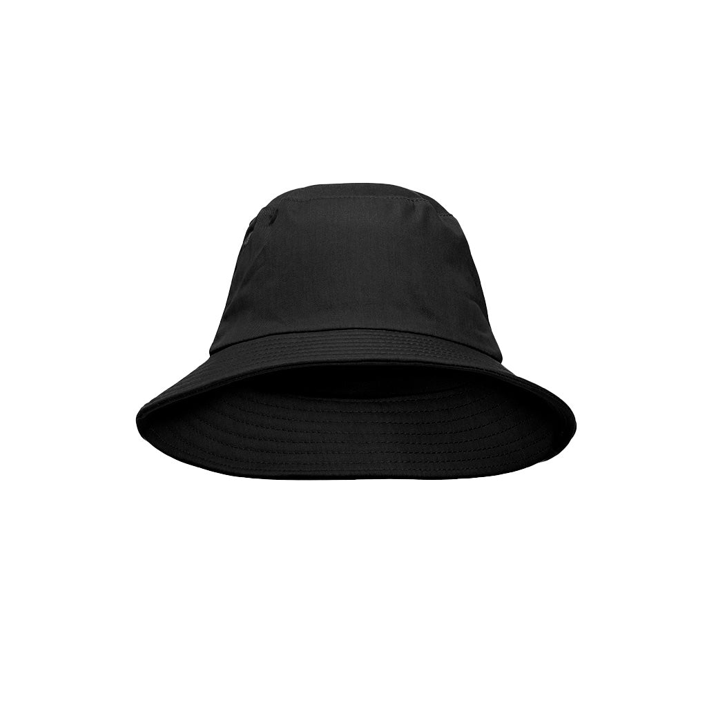 Harlequin black bucket hat displaying a soft cotton with a wide downwards sloping brim