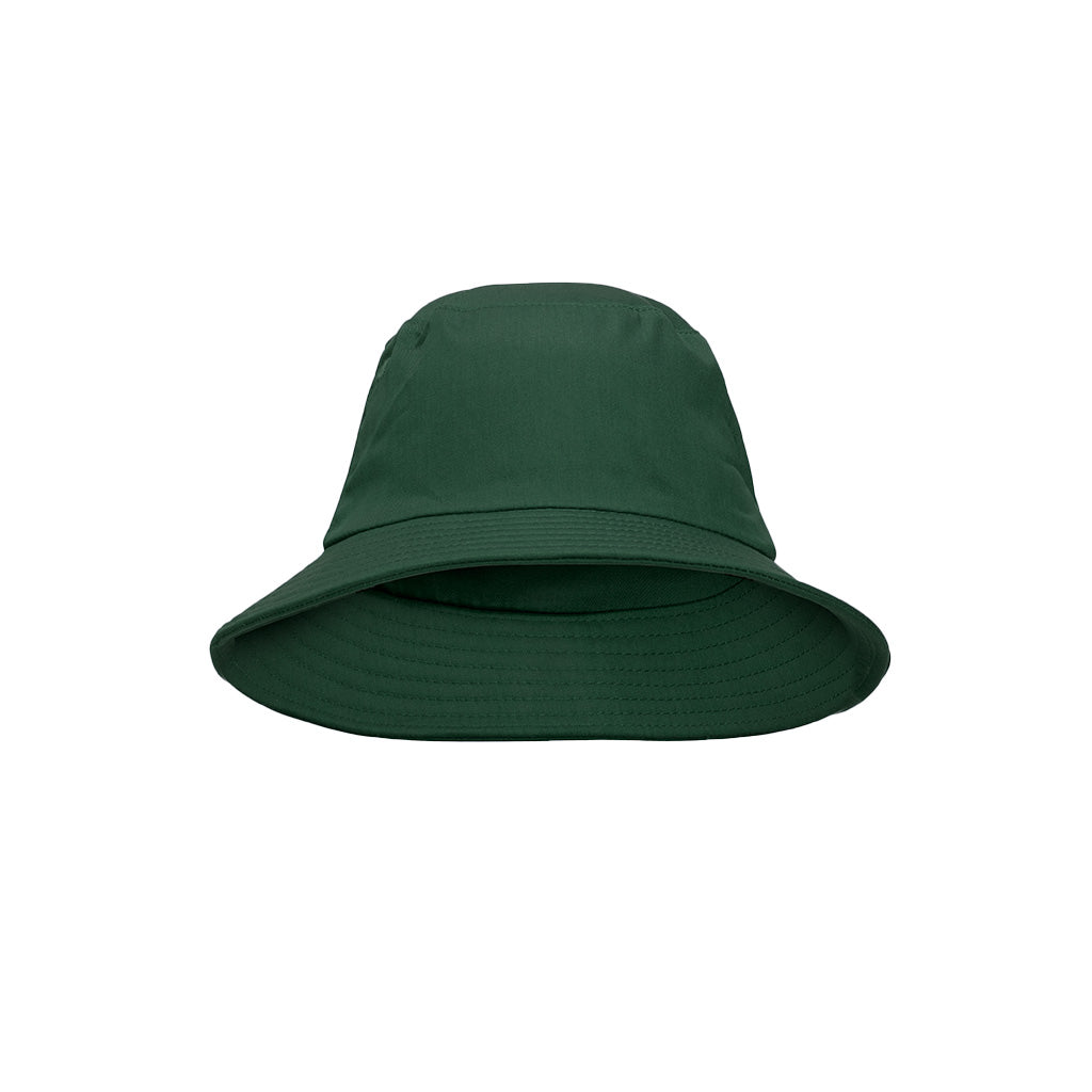 Harlequin green bucket hat displaying a soft cotton with a wide downwards sloping brim