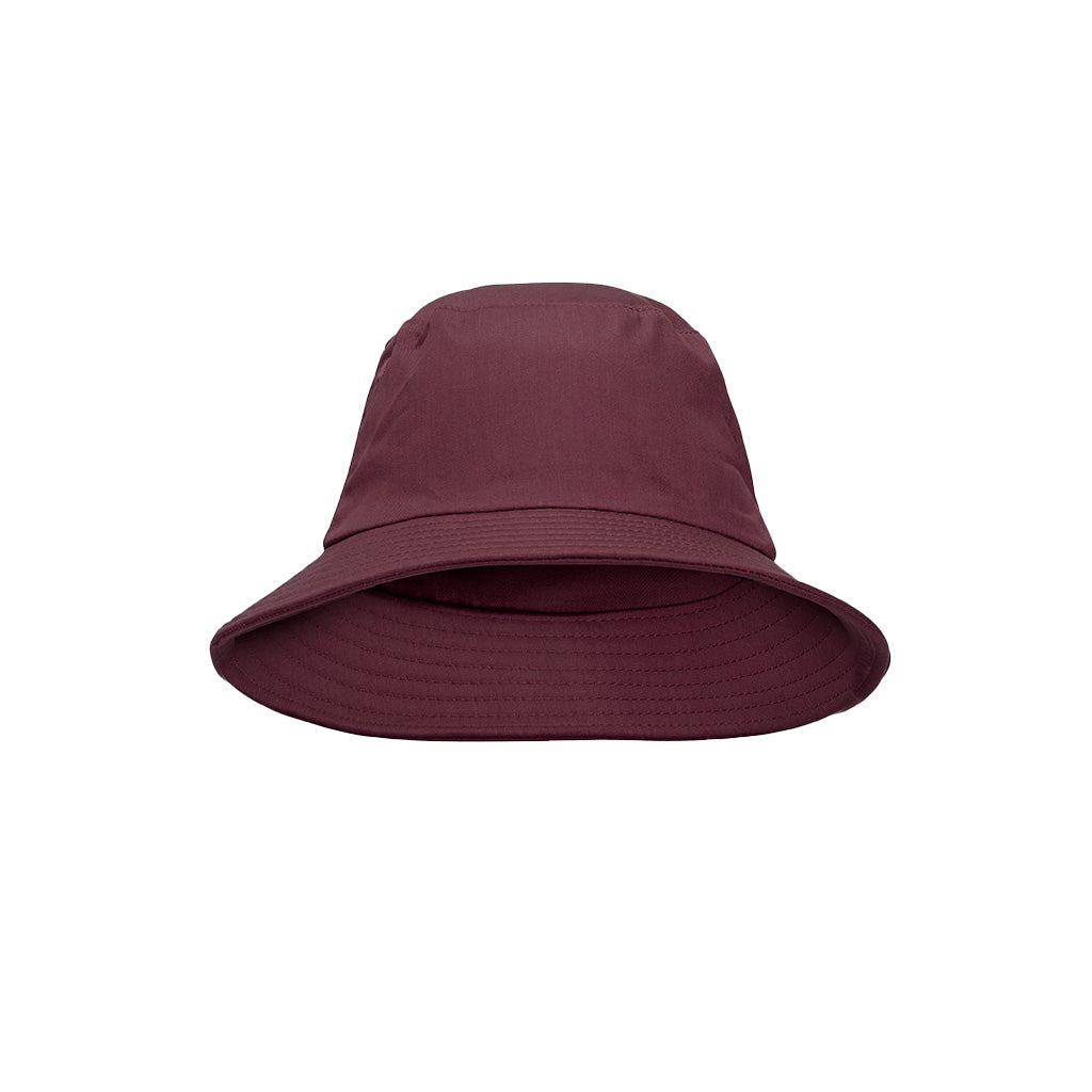 Harlequin maroon bucket hat displaying a soft cotton with a wide downwards sloping brim