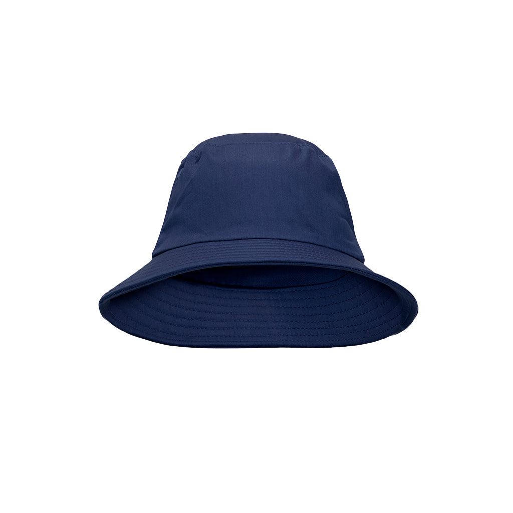 Harlequin navy bucket hat displaying a soft cotton with a wide downwards sloping brim
