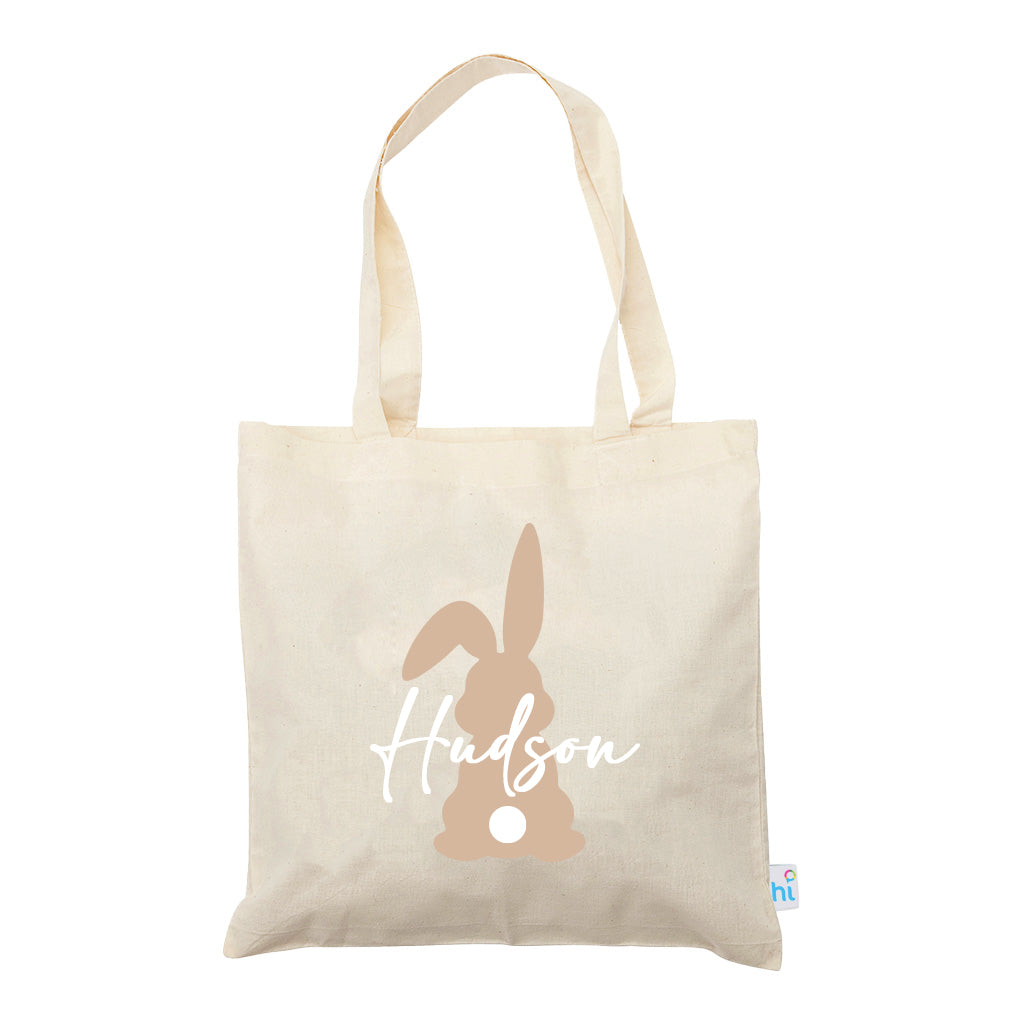 Harlequin Calico bag in natural colour, front view with Bunny design