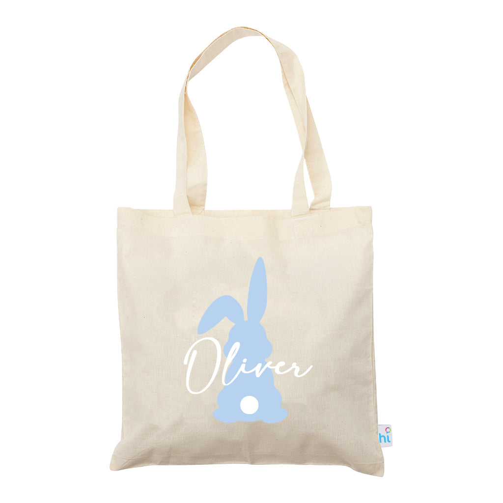 Harlequin Calico bag in natural colour, front view with Bunny design