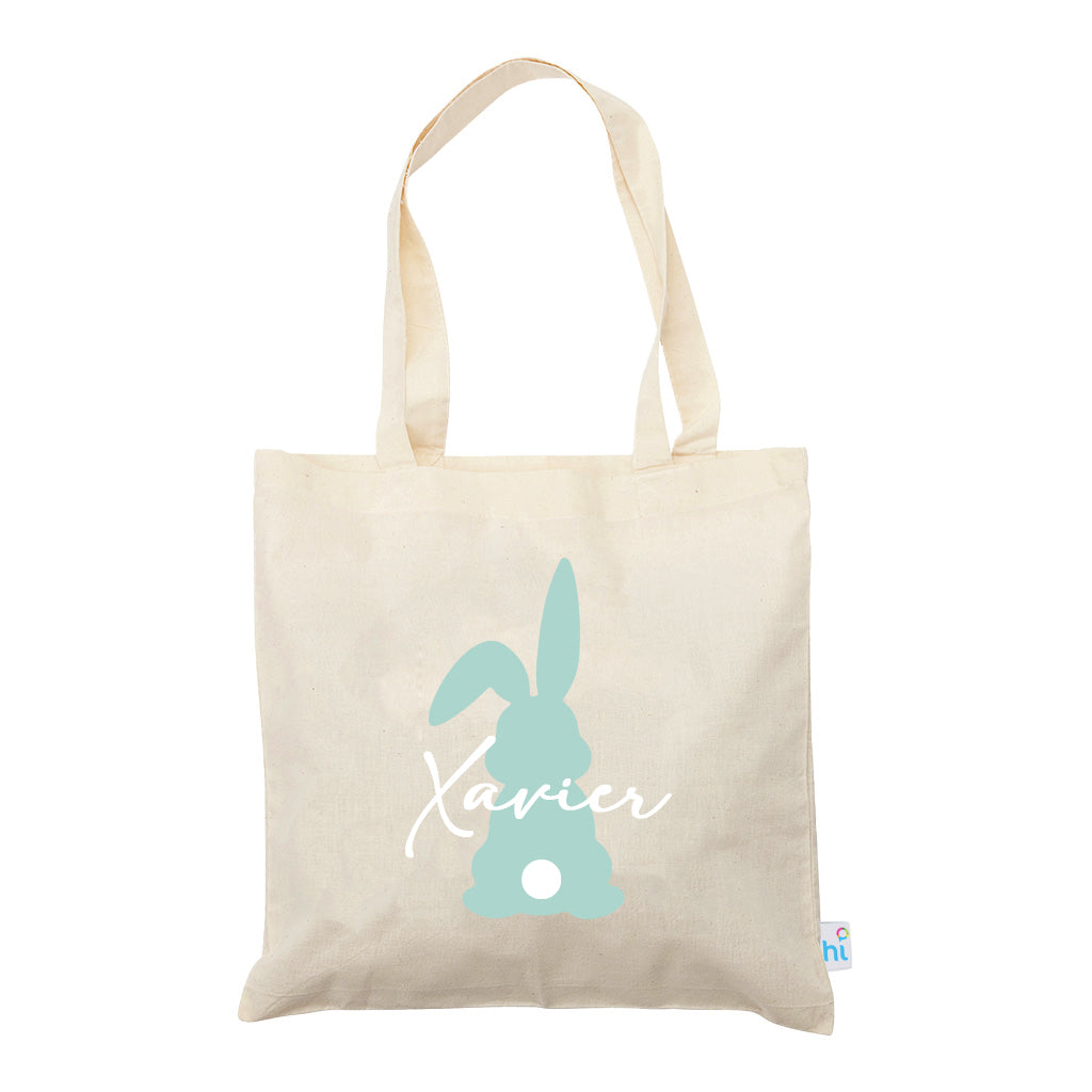 Harlequin Calico bag in natural colour, front view with Bunny design