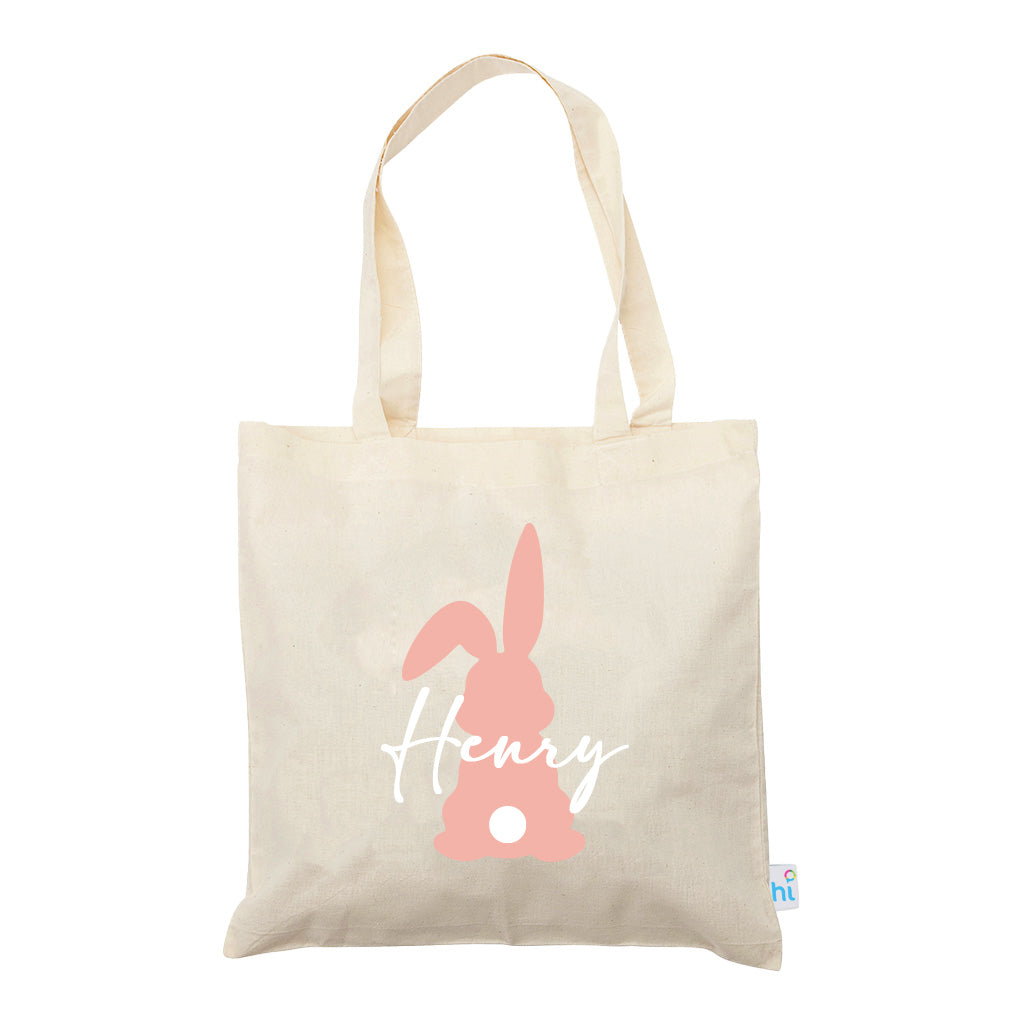 Harlequin Calico bag in natural colour, front view with Bunny design