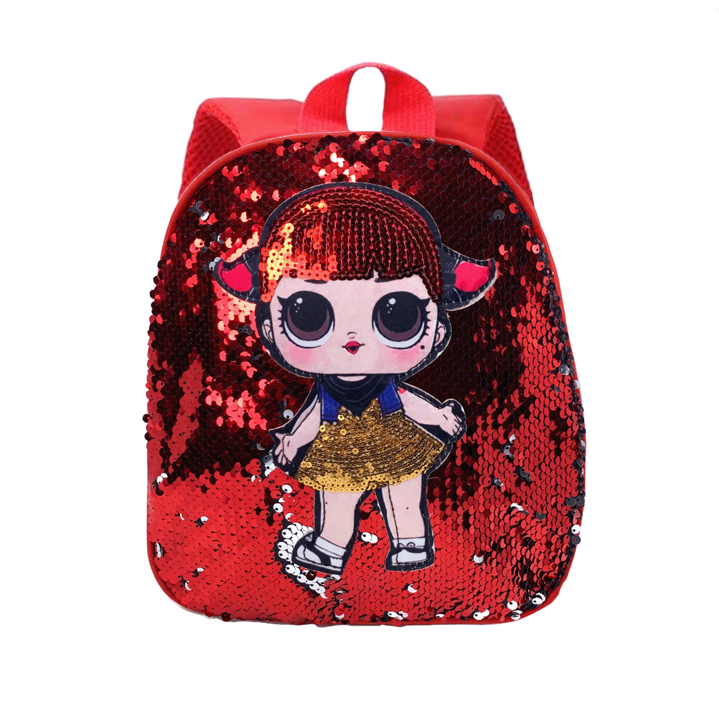 Pink Doll Sequins Mini Backpack in Black