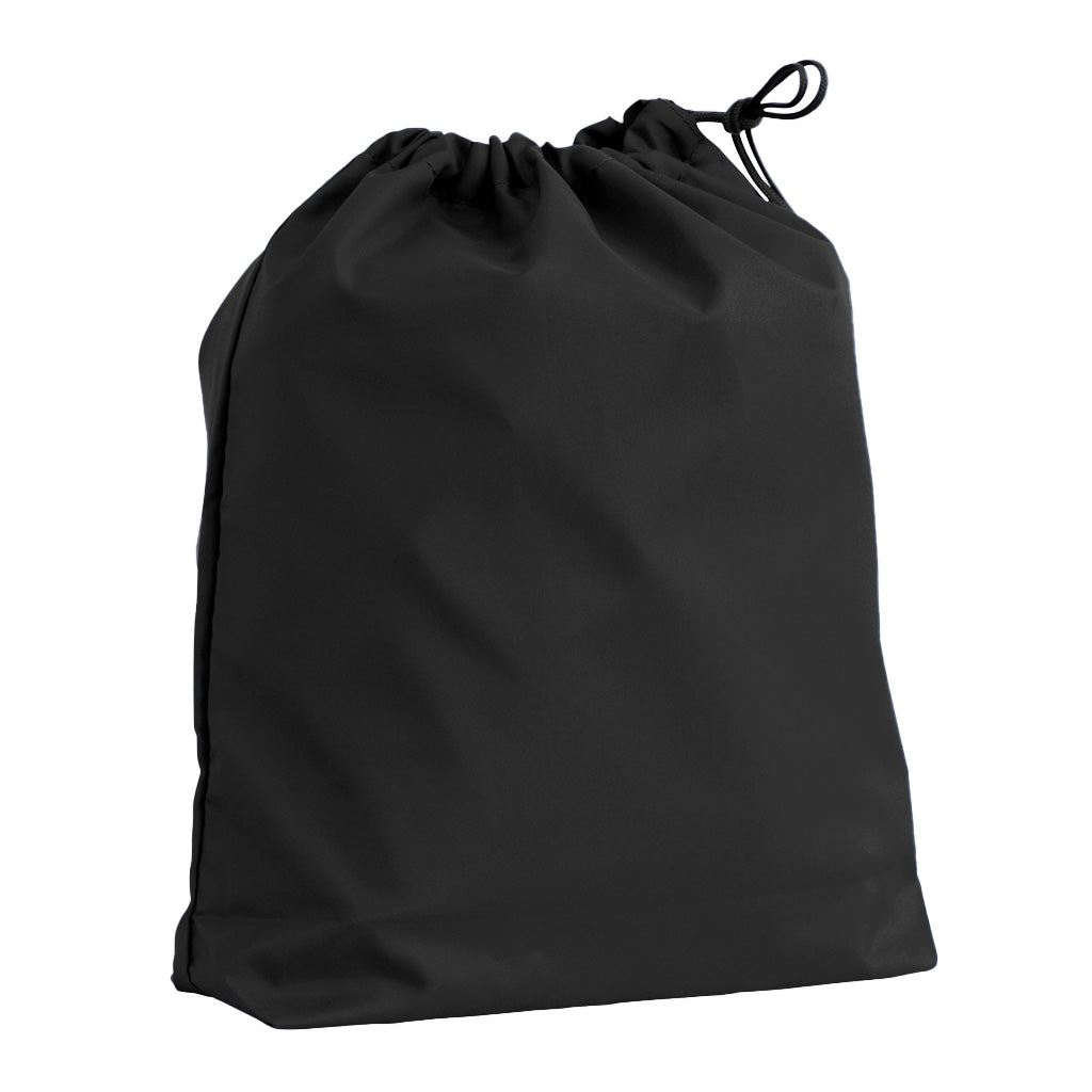 Harlequin black eco gym bag front angle view displaying drawstring toggle