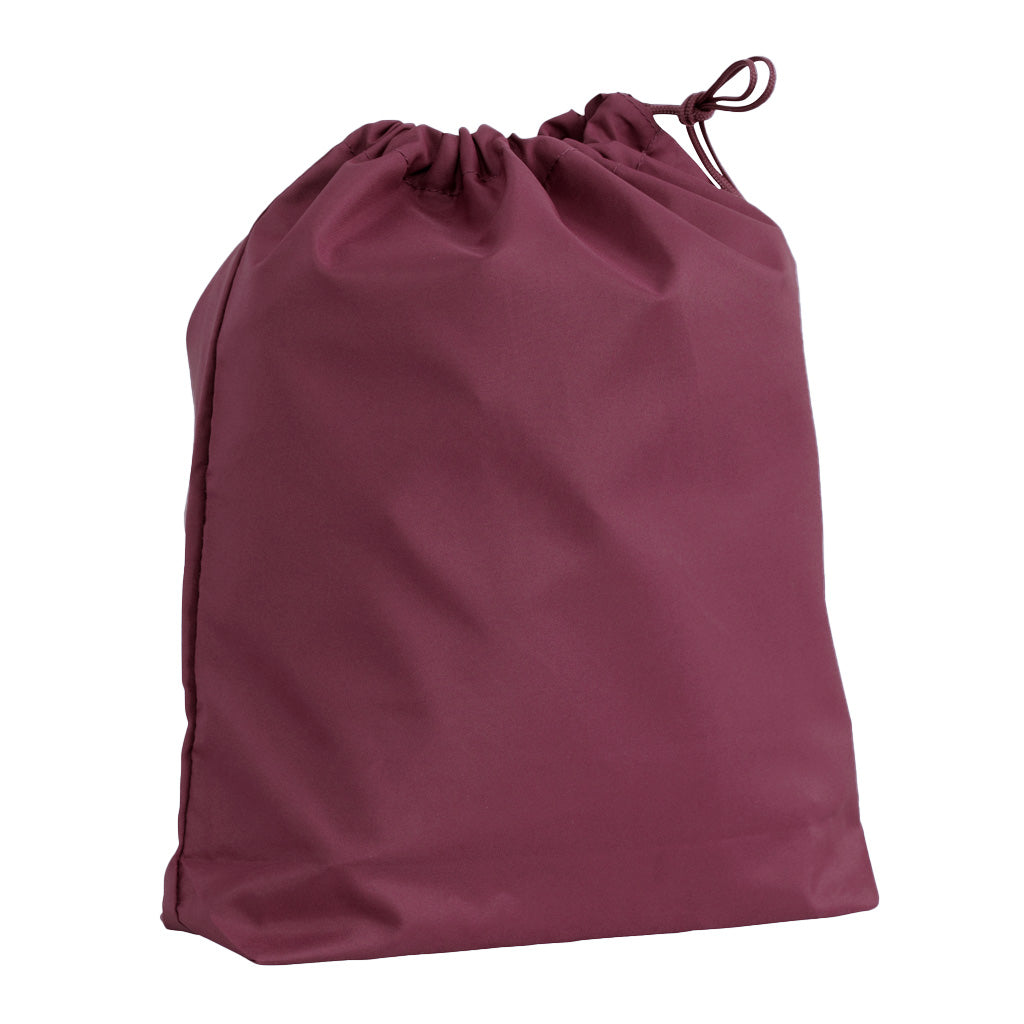 Harlequin maroon eco gym bag front angle view displaying drawstring toggle