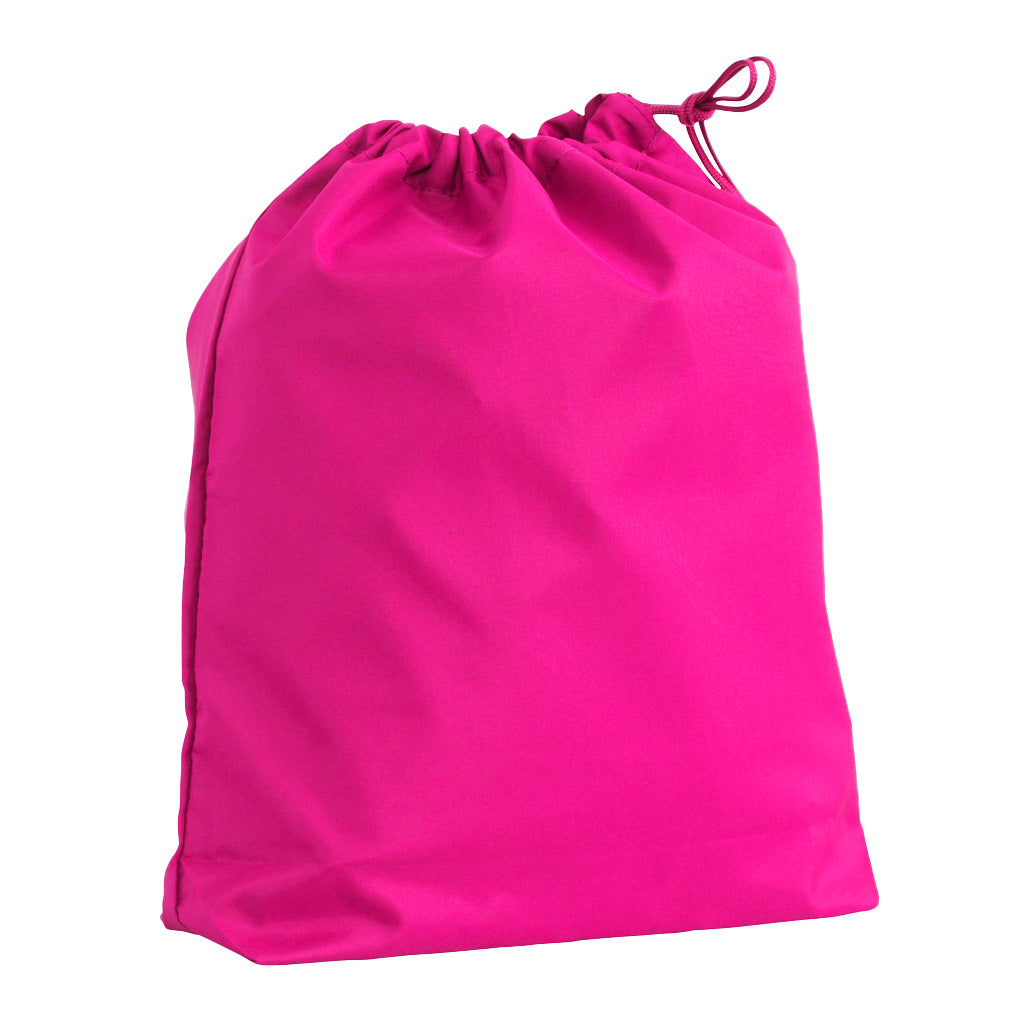 Harlequin hot pink eco gym bag front angle view displaying drawstring toggle