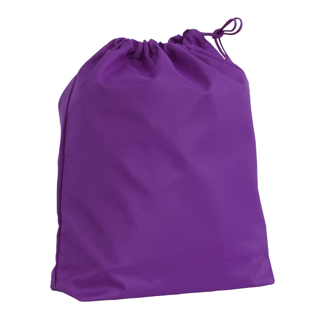 Harlequin purple eco gym bag front angle view displaying drawstring toggle