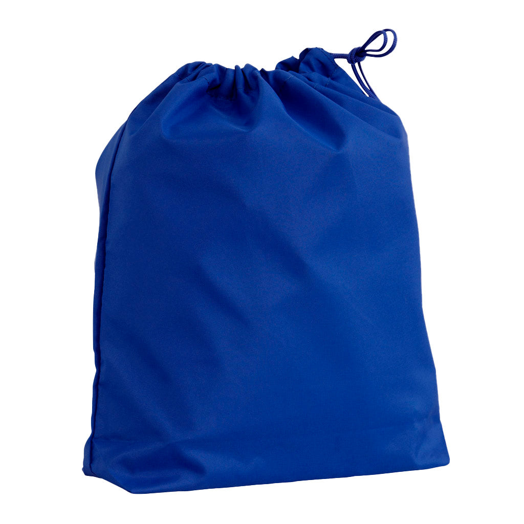 Harlequin royal blue eco daycare bag front angle view displaying drawstring toggle and personalised design