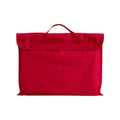Harlequin red eco library bag displaying carry handle, velcro flap opening, and PET recycled water repellent fabric