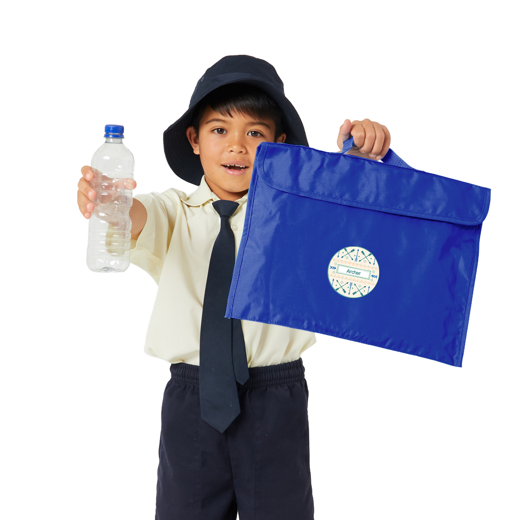 Eco Royal Blue Library bag held up by a school boy