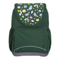 Harlequin Ergo Tuff-Pack backpack in Green with Kittycorn design from the Harlequin Creatix signature series. Front view showcasing two zipper compartments, reflective piping, front zipper pocket and front of flap.