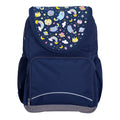 Harlequin Ergo Tuff-Pack backpack in Navy with Kittycorn design from the Harlequin Creatix signature series. Front view showcasing two zipper compartments, reflective piping, front zipper pocket and front of flap.