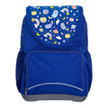 Harlequin Ergo Tuff-Pack backpack in Royal Blue with Kittycorn design from the Harlequin Creatix signature series. Front view showcasing two zipper compartments, reflective piping, front zipper pocket and front of flap.