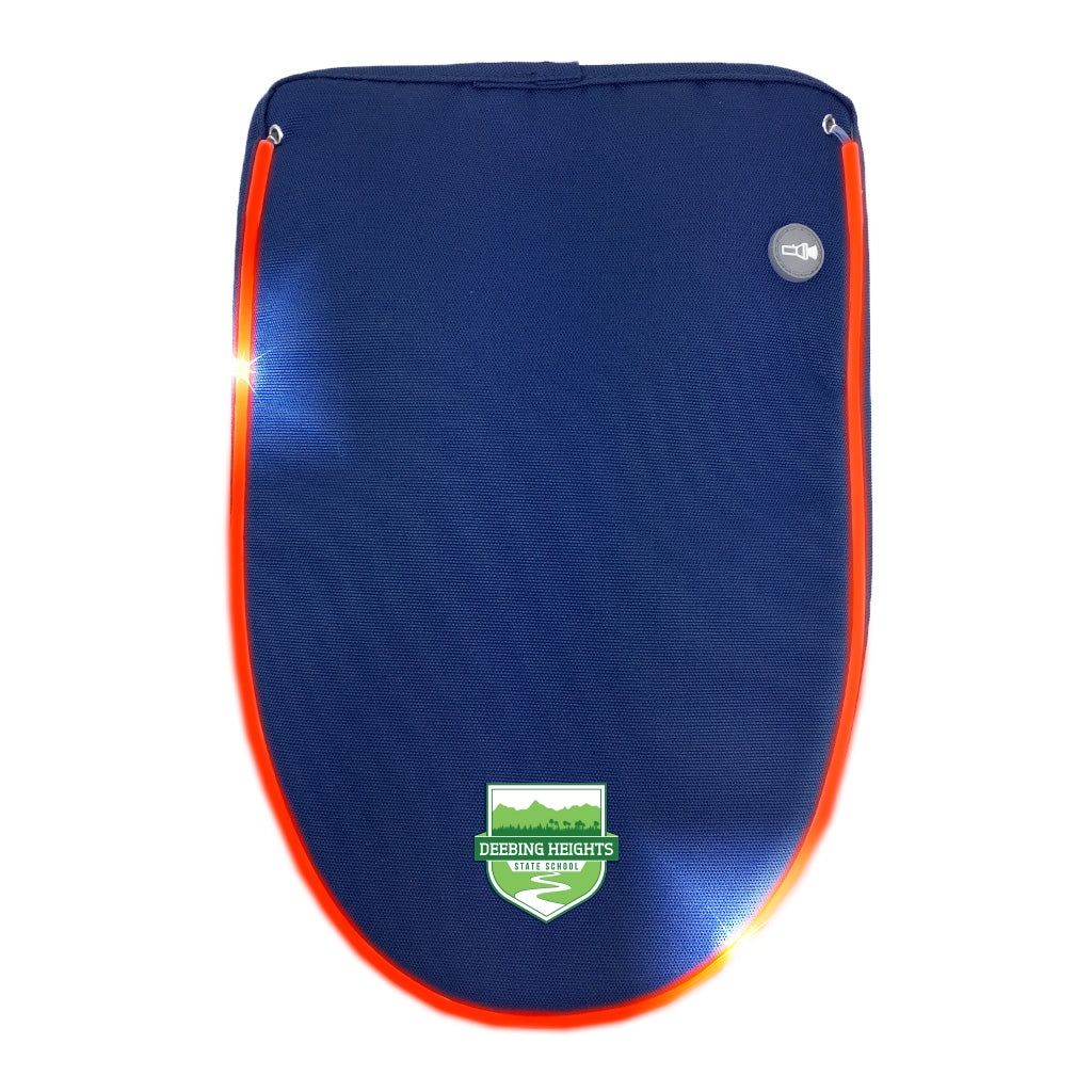 Navy backpack flap with light-up LED strip