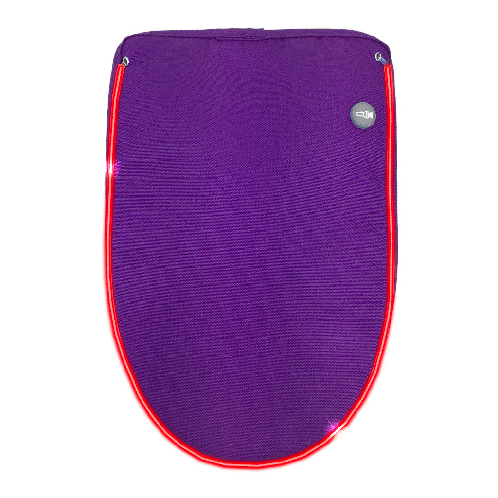 Purple backpack flap with light-up LED strip