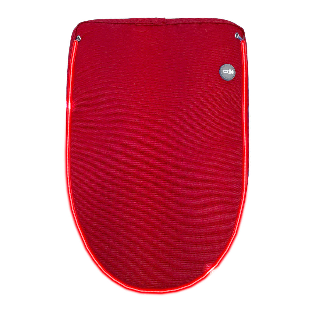 Red backpack flap with light-up LED strip