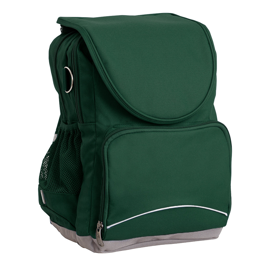 Harlequin Ergo Tuff-Pack shown in bottle green, side angle and front pocket.