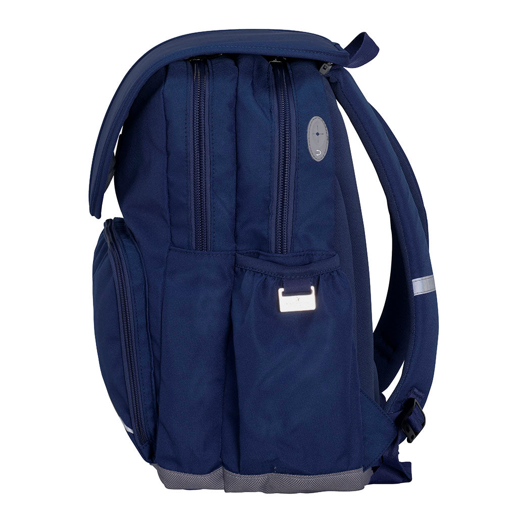 Harlequin Ergo Tuff-Pack in navy blue side view with earphone hole