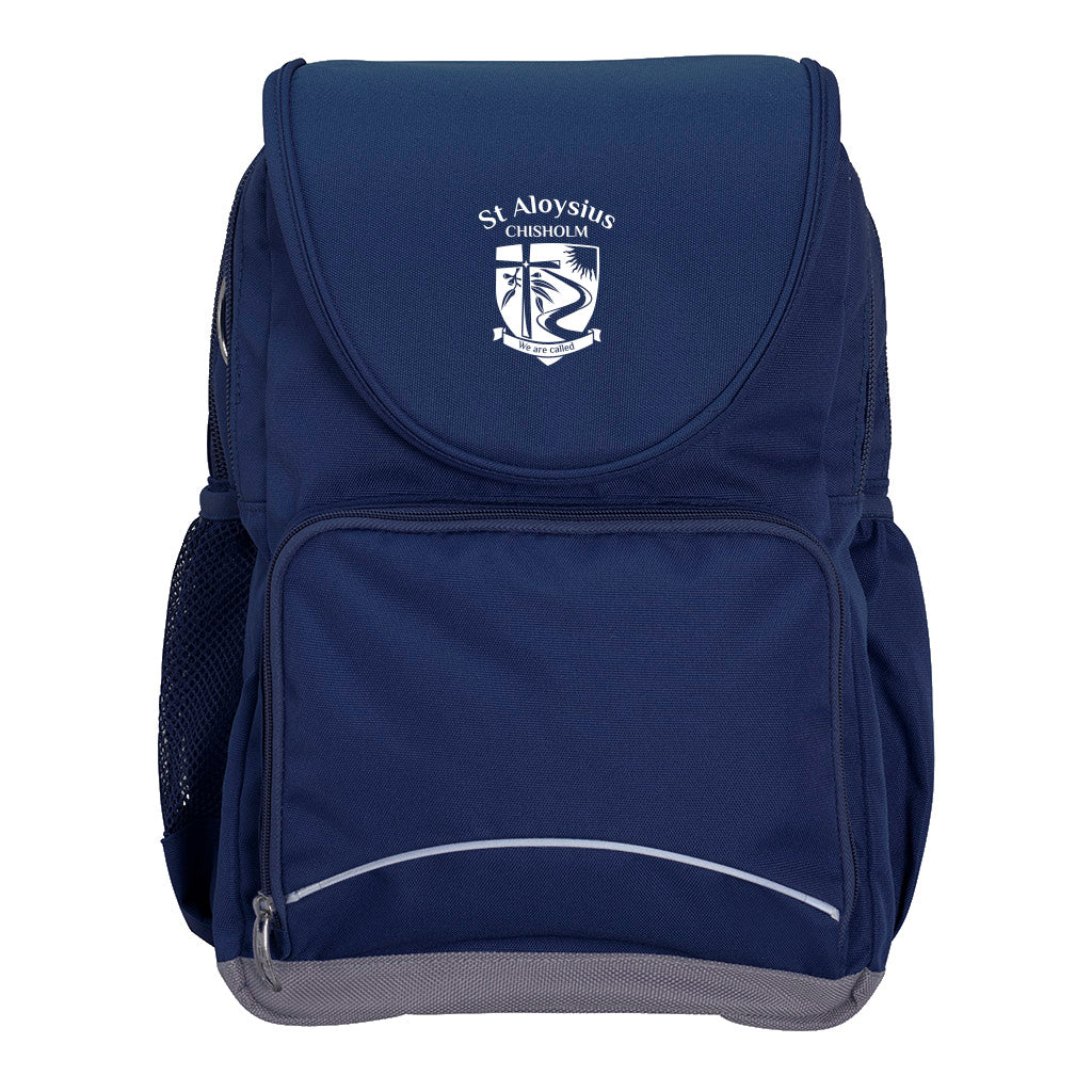 Harlequin Ergo Tuff-Pack in navy blue front view with St Aloysius logo