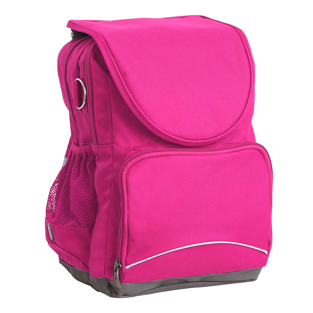 Harlequin Ergo Tuff-Pack shown in hot pink, side angle and front pocket.
