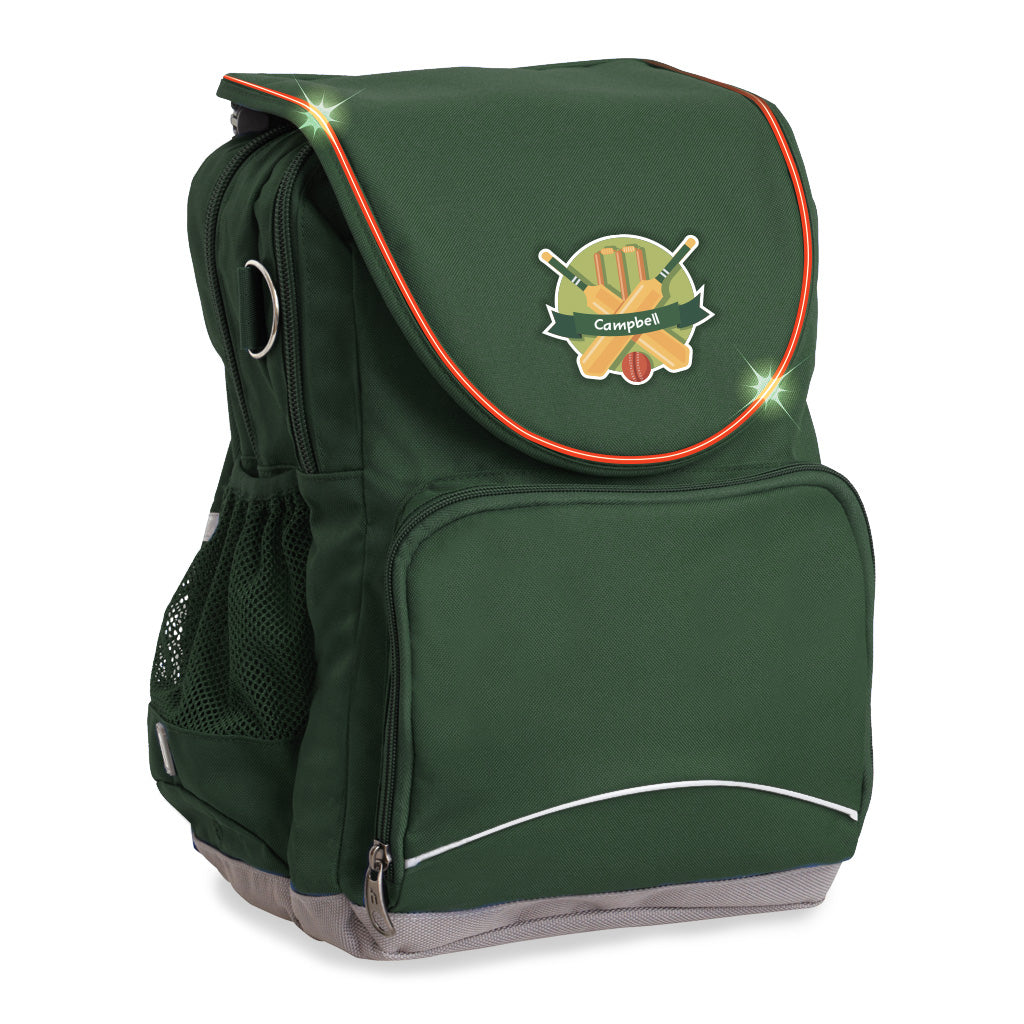Harlequin VIVID Light-Up Ergo Tuff-Pack shown in bottle green, side angle and front with a personalised design