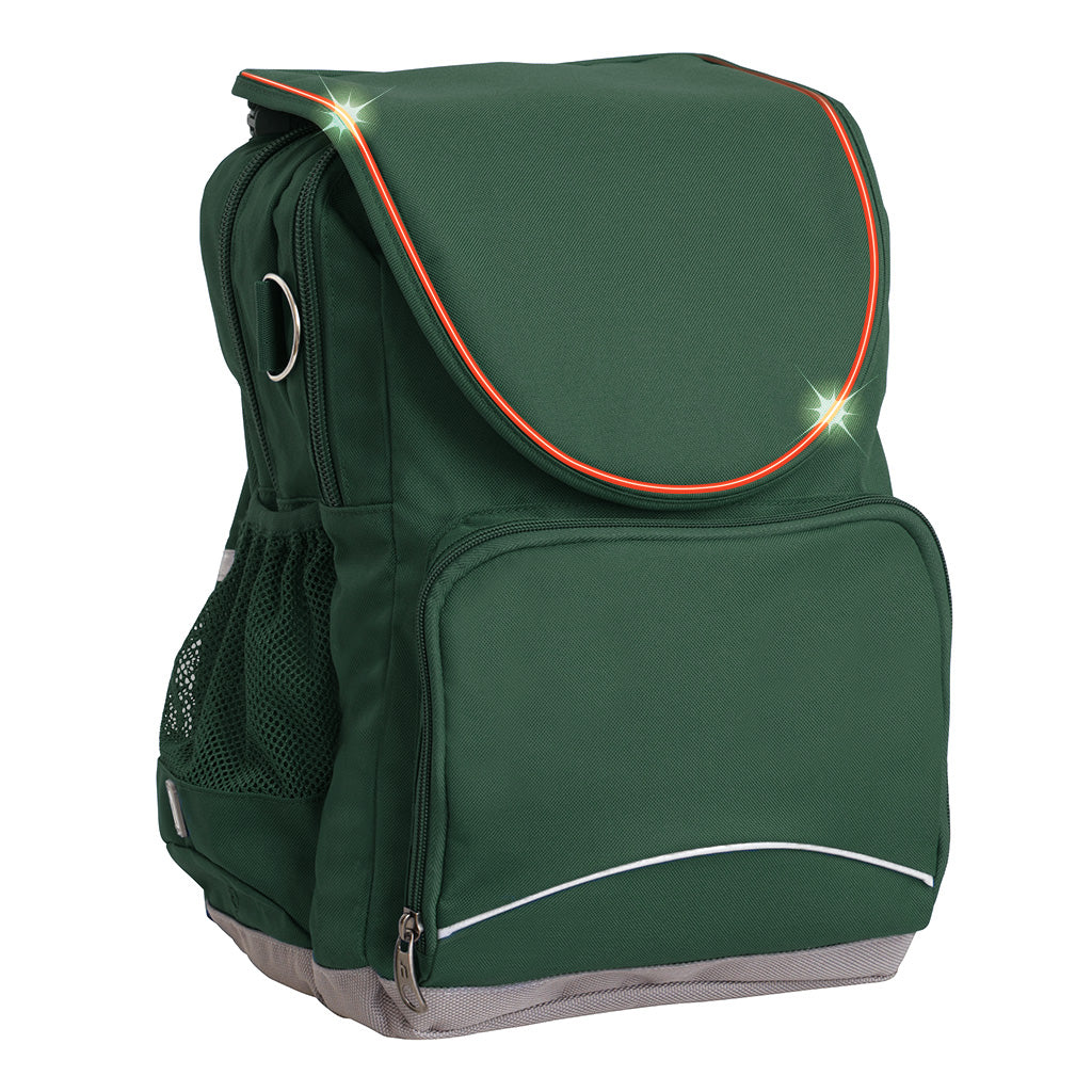 Harlequin VIVID Light-Up Ergo Tuff-Pack shown in bottle green, side angle and front pocket