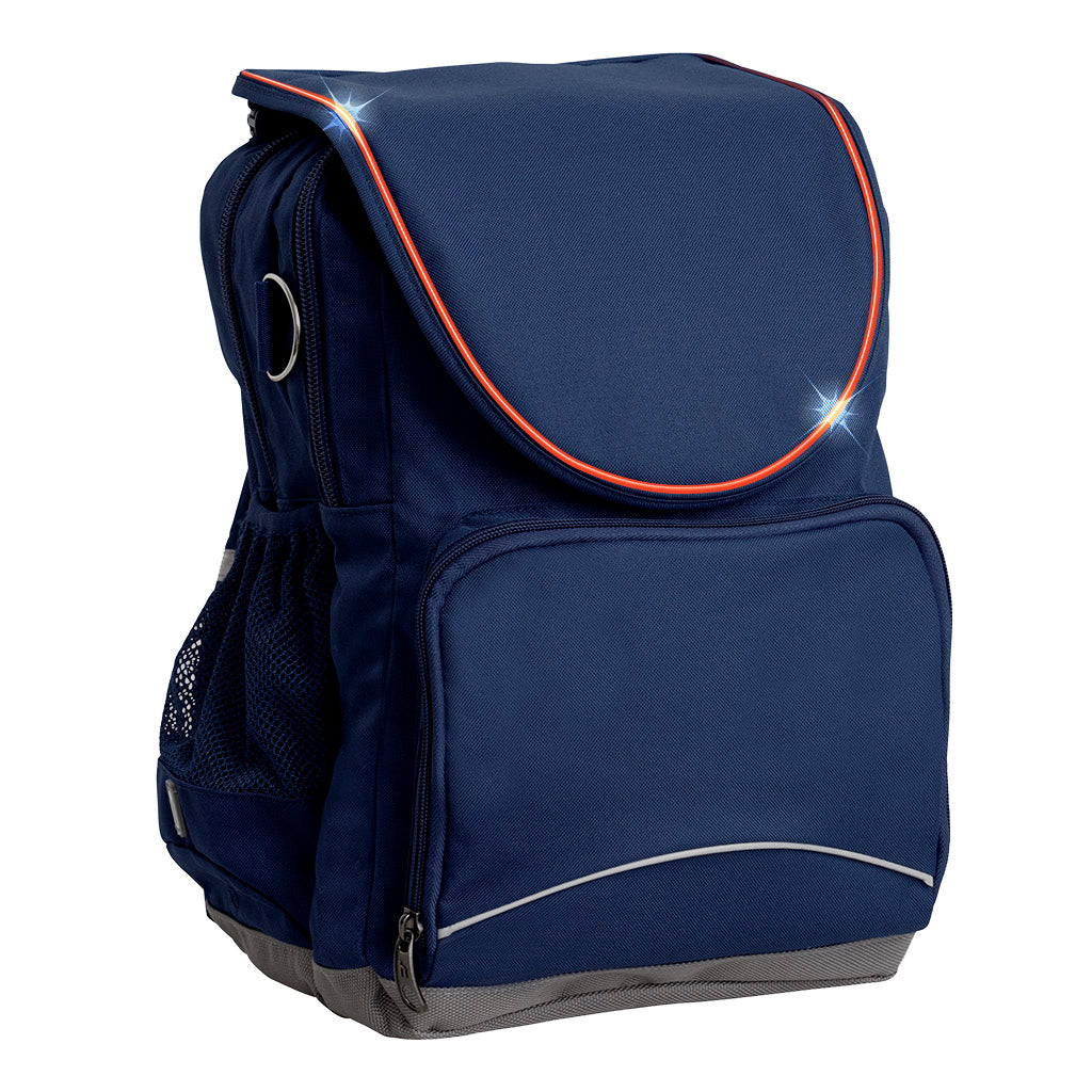 Harlequin VIVID Ergo Tuff-Pack shown in navy blue, side angle and front pocket.