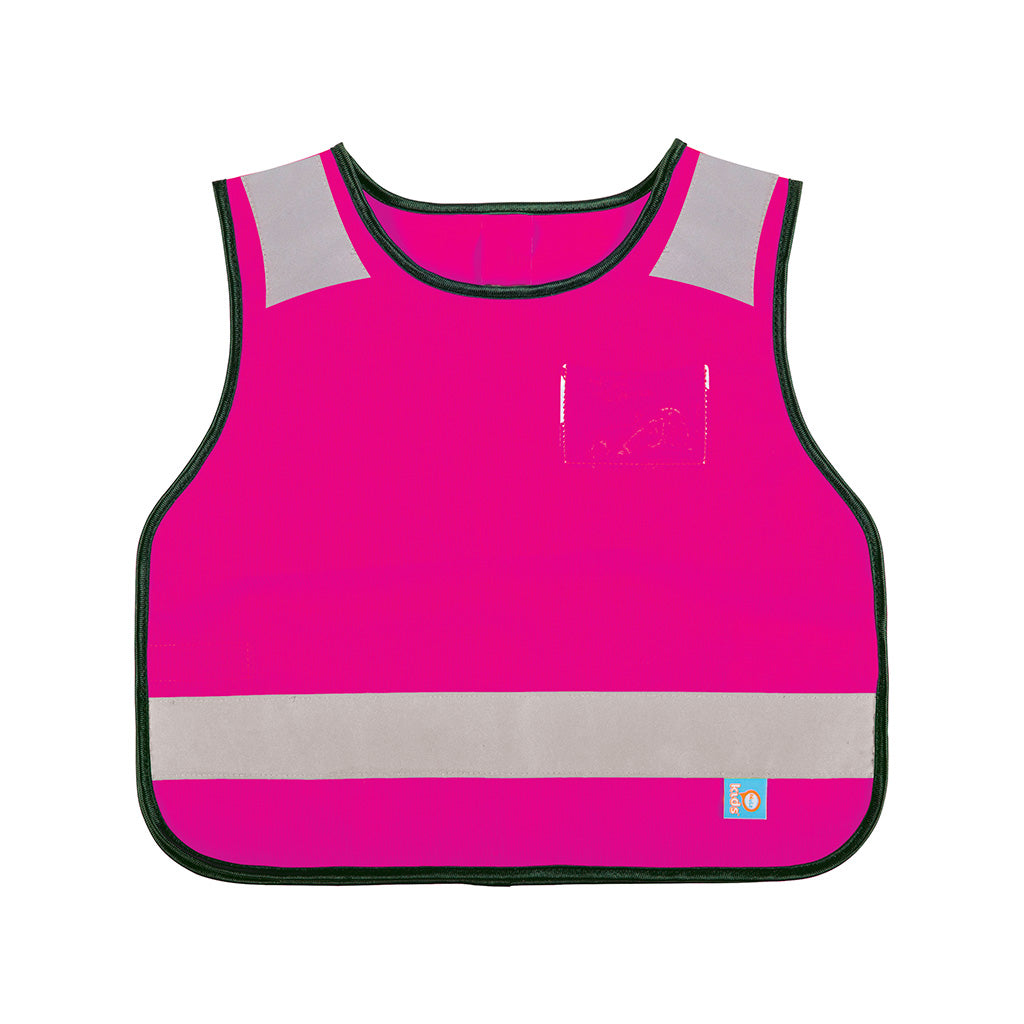 Harlequin Hi-Viz hot pink safety bib displaying reflective stripes and patches