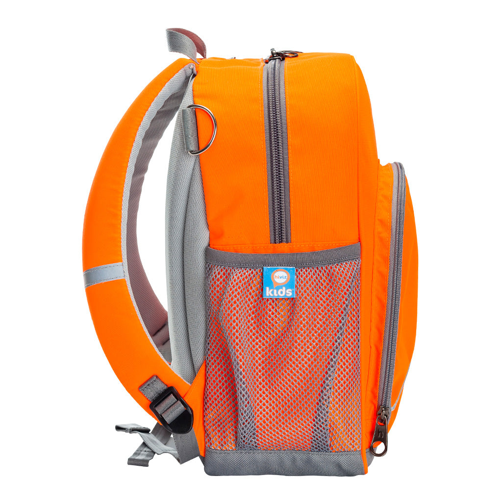 Orange Kindy Backpack side view with drink bottle holder