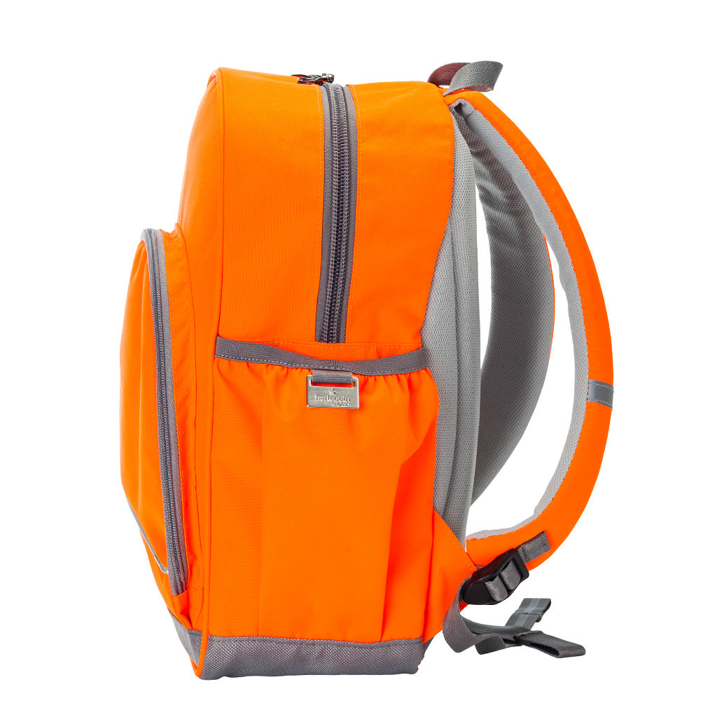 Orange Kindy backpack side view with additional side pocket