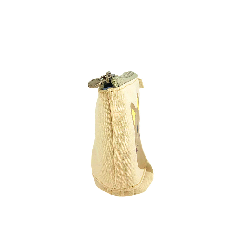 Side view of a Pop Up Telescopic Pencil Case in beige. The pencil case is in the down position and the zip is open