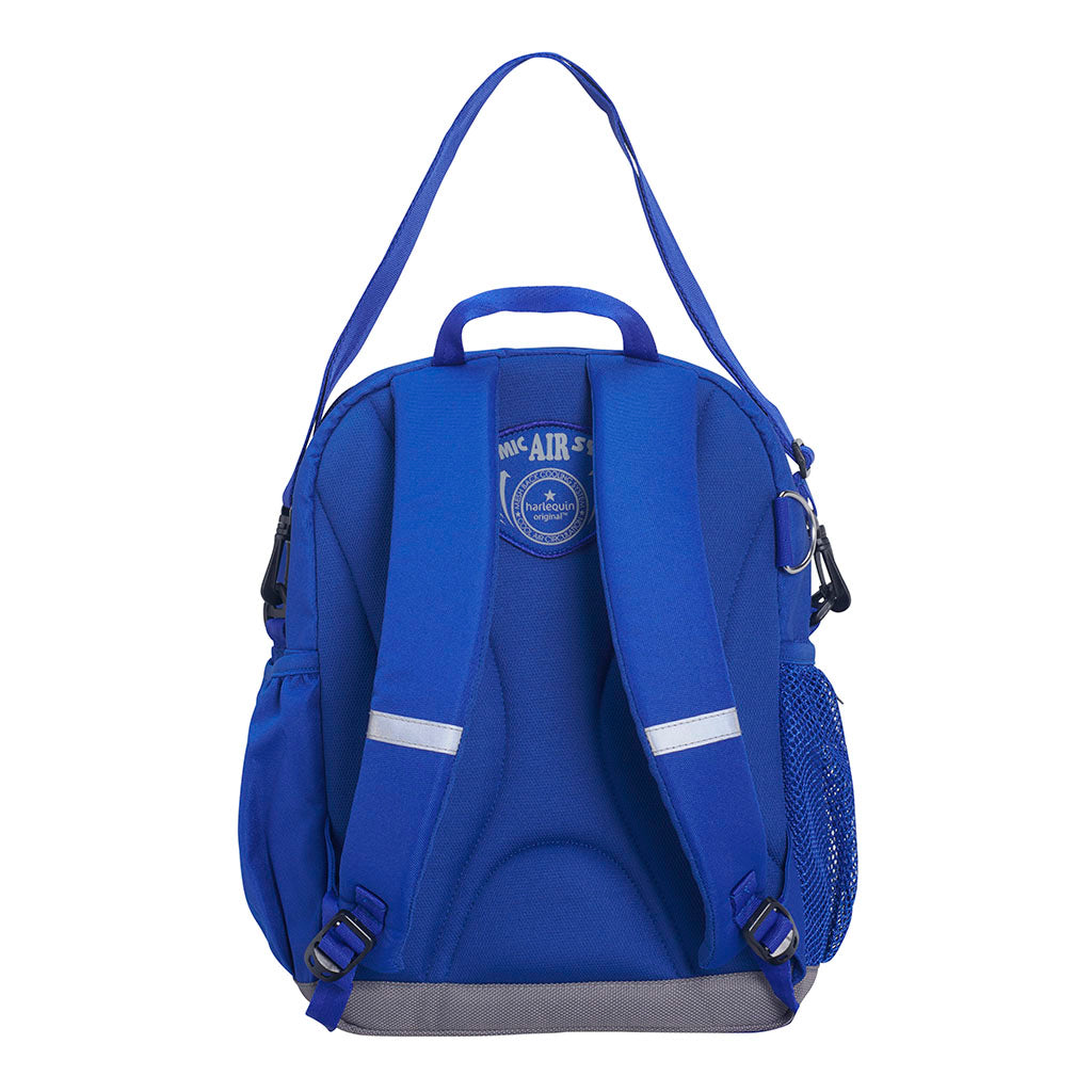 Royal Blue Kindy Bag back view with shoulder straps and parent carrying strap