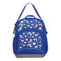 Harlequin Kindy Tuff-Pack Junior Backpack in Royal Blue featuring Kittycorn design from the Harlequin Creatix signature series. Angled view showing front pocket, drink bottle pocket, and ergonomic shoulder strap.