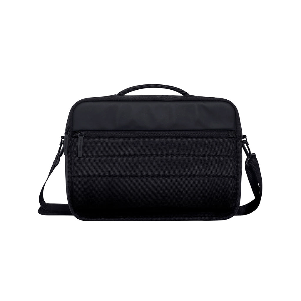 Harlequin TECH messenger bag displaying carry handle, front zip and shoulder strap