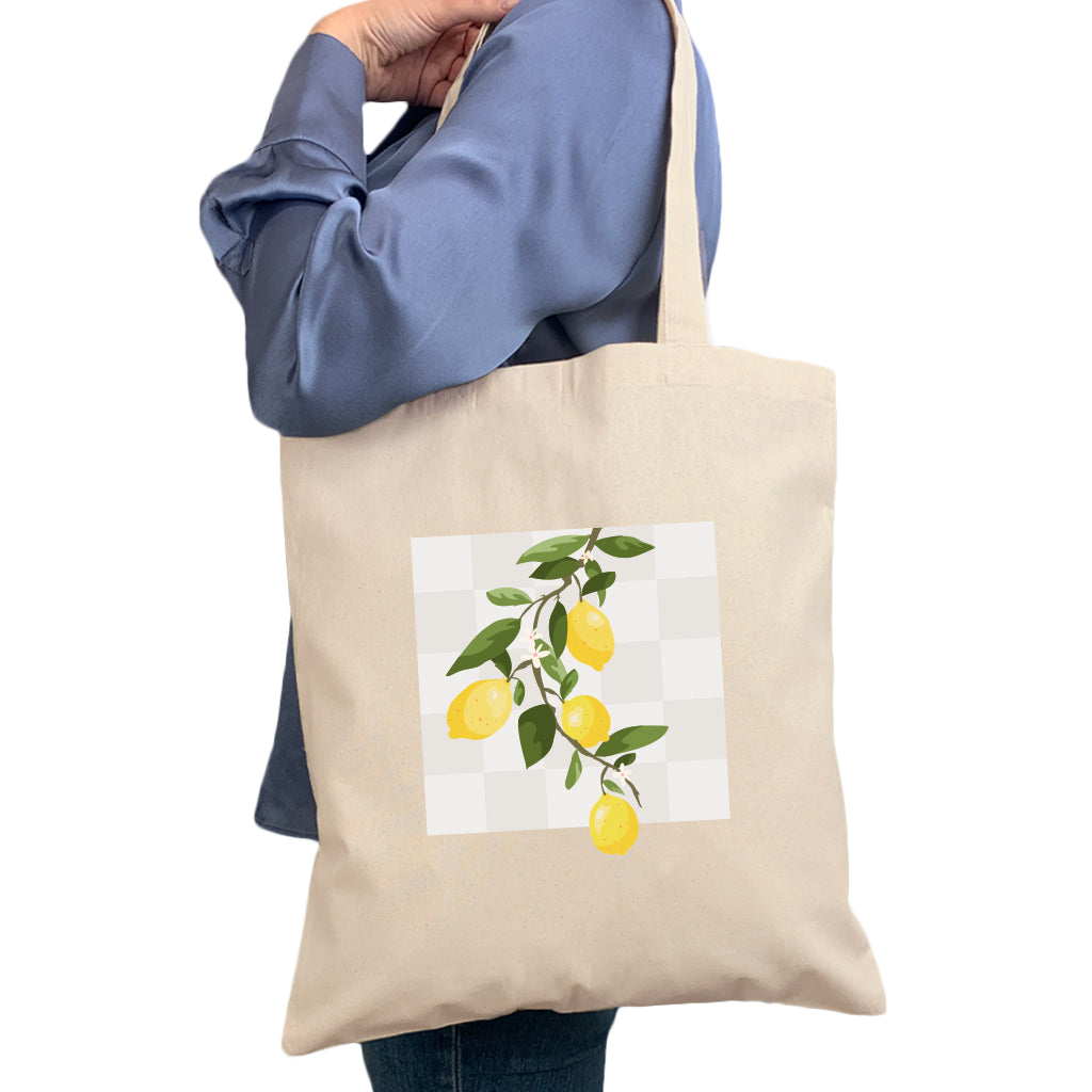 Lemon Check Calico Tote Bag