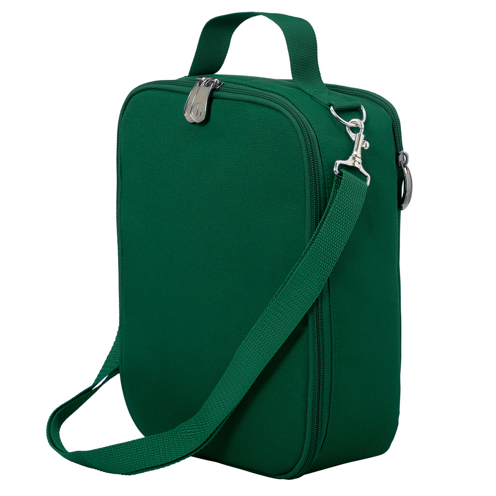 Harlequin large lunch bag in Green with quality zips, d-ring, a cold brick pocket, fully lined, food safe with a personalised design on the front.