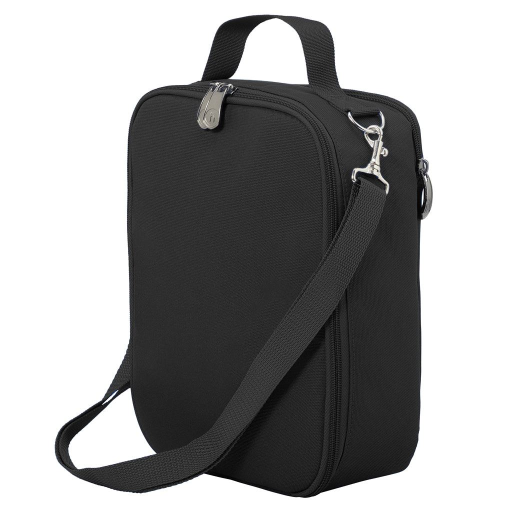 Harlequin large lunch bag in Black with quality zips, d-ring, a cold brick pocket, fully lined, food safe with a personalised design on the front.