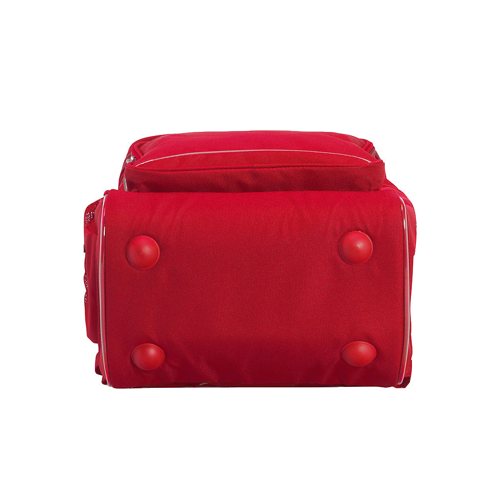 Harlequin Mighty in red bottom base angle displaying 4 studs to protect the soft base