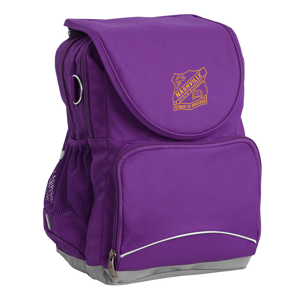 Harlequin Ergo Tuff-Pack in purple with Nashville State School logo in gold.