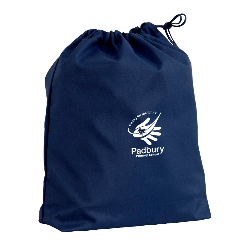 Harlequin navy eco gym bag back angle view displaying drawstring toggle and name bar