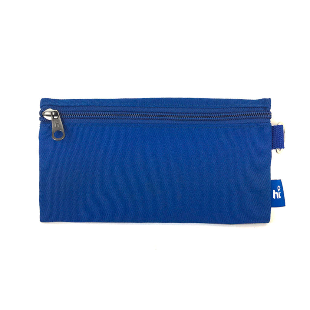 Harlequin Single Pencil Case in Royal Blue front angle displaying one zip compartments and D-ring