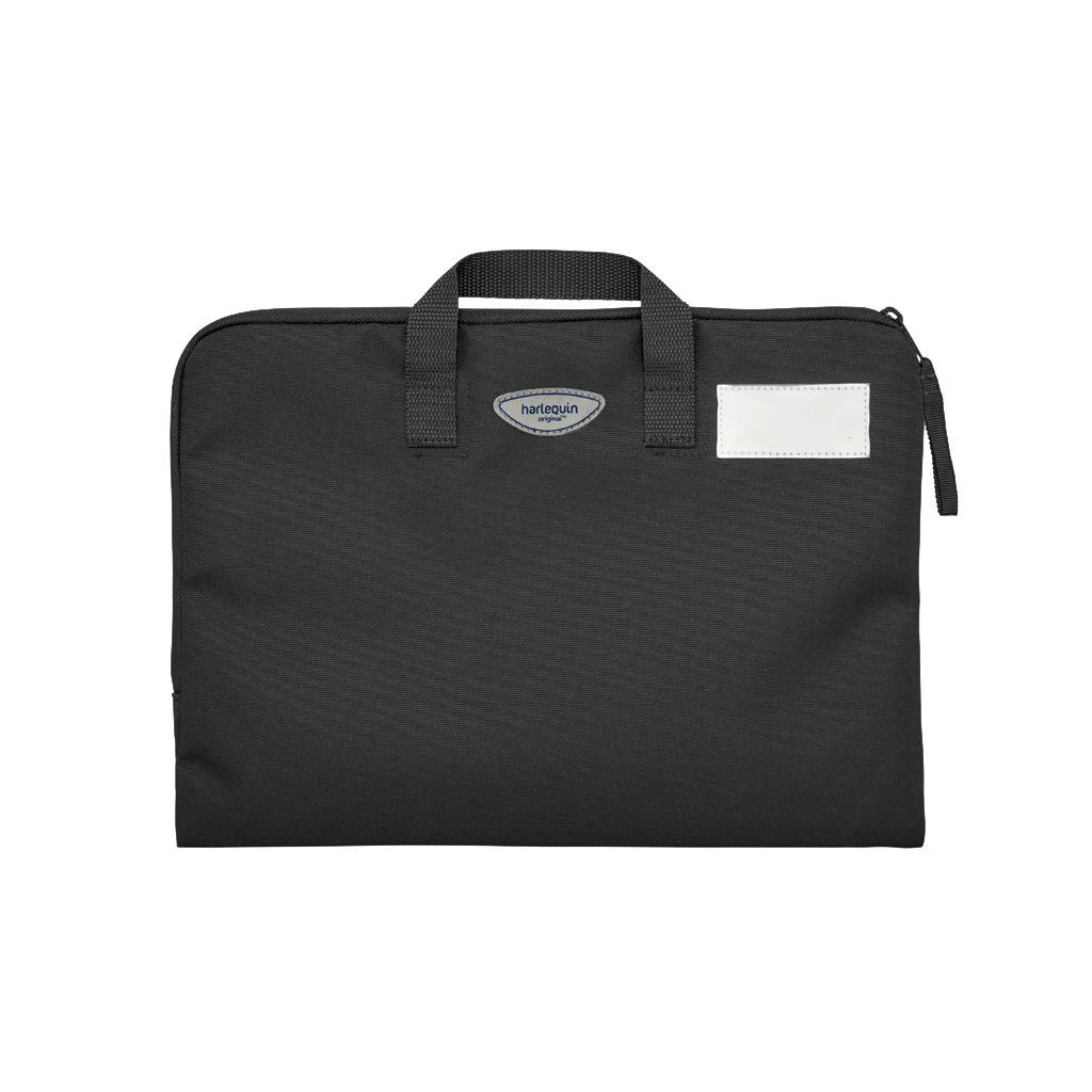 Black Q Book Bag, with single zip opening, handle and name bar
