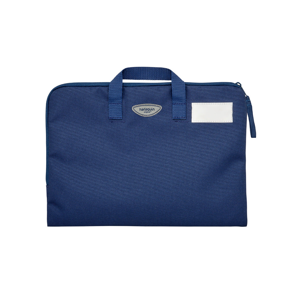 Navy Blue Q Book Bag, with single zip opening, handle and name bar