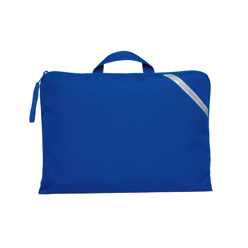 Royal Blue Q Book Bag, with single zip opening, handle and reflective strip